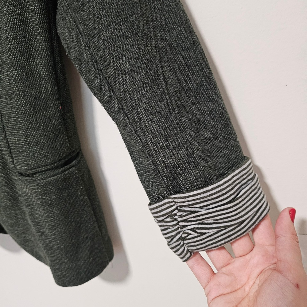 Skies Are Blue M Hunter Green Knit Blazer Jacket Cuffed 3/4 Sleeve Office Work - Picture 5 of 9